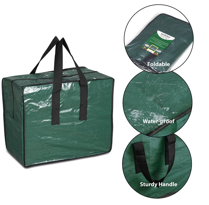 ProPik Christmas Ornaments Storage, Holiday Accessories Bag Tear-Proof Tarp 18 X 10 X 15 with Handles and Full Length Zipper (Green) - Image 3